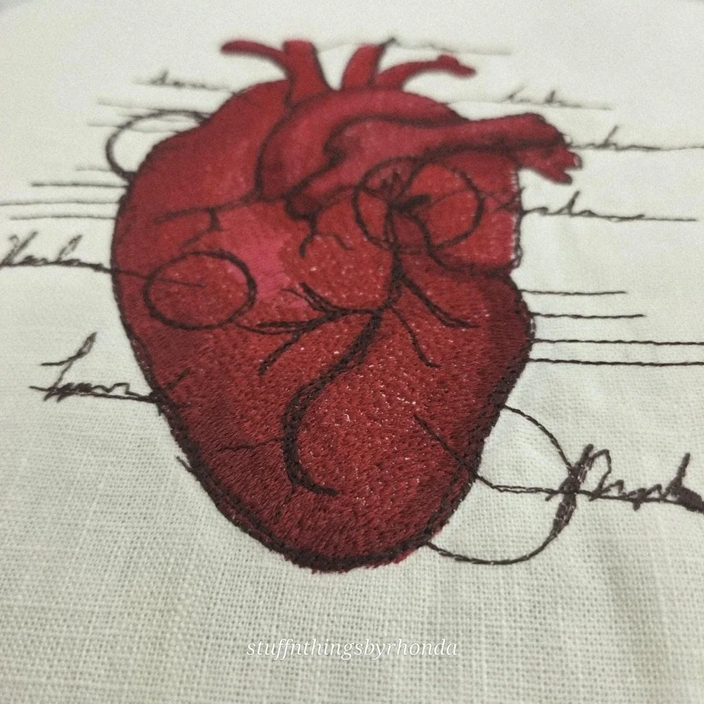 Set Of 2 Machine Embroidered Spooky Halloween Pillows Anatomical Heart And Skull
